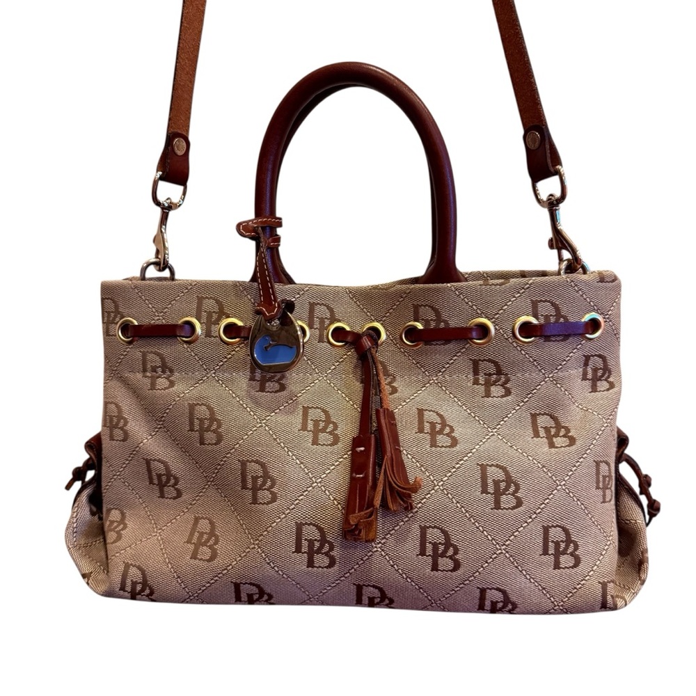Dooney & Bourke Women’s Tan and Brown Signature Logo Canvas Leather Shoulder Bag